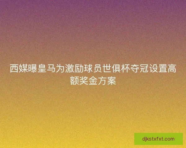西媒曝皇马为激励球员世俱杯夺冠设置高额奖金方案